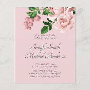 Lámina Rosa Boda Botánica de Oro de Boda Floral Invitacio