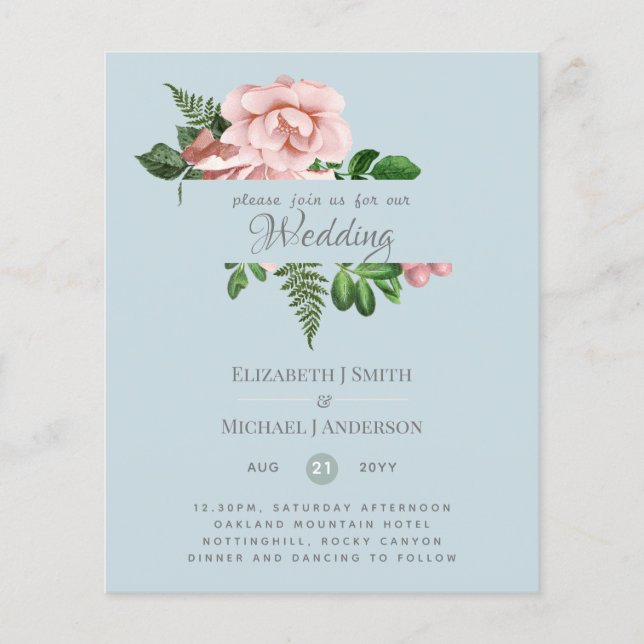 Lámina Rosa Boda Botánica de Oro de Boda Floral Invitacio (Anverso)