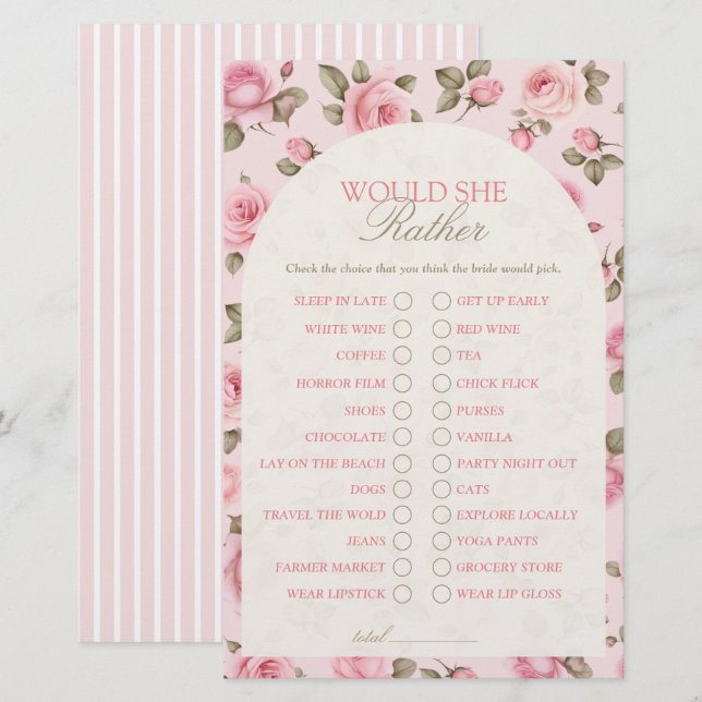 Lámina Rosa De bonito Prefiere Un Juego De Ducha De Novia (Anverso / Reverso)