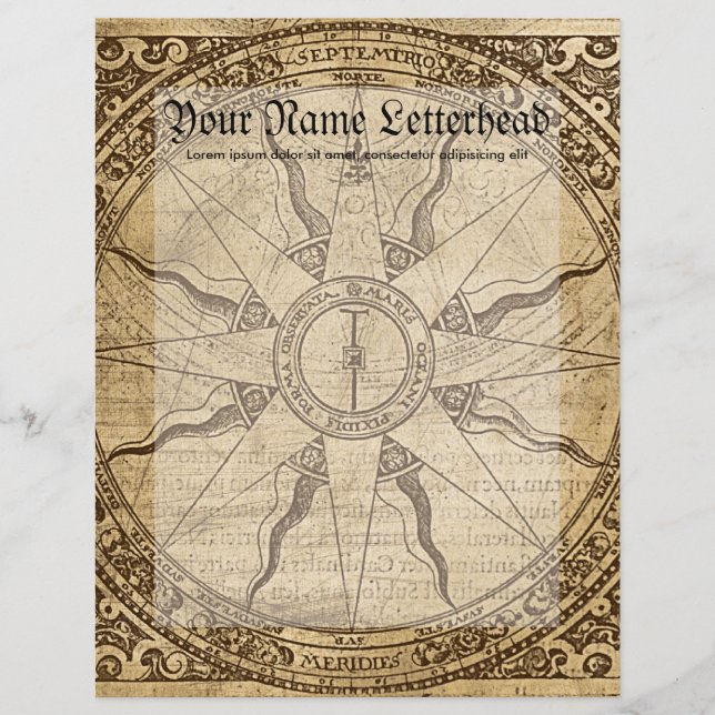 Lámina Rosa de brújula antigua (Anverso)