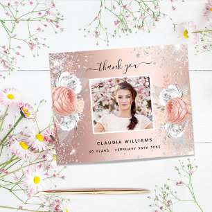 Lámina Rosa de cumpleaños de oro foto de plata gracias