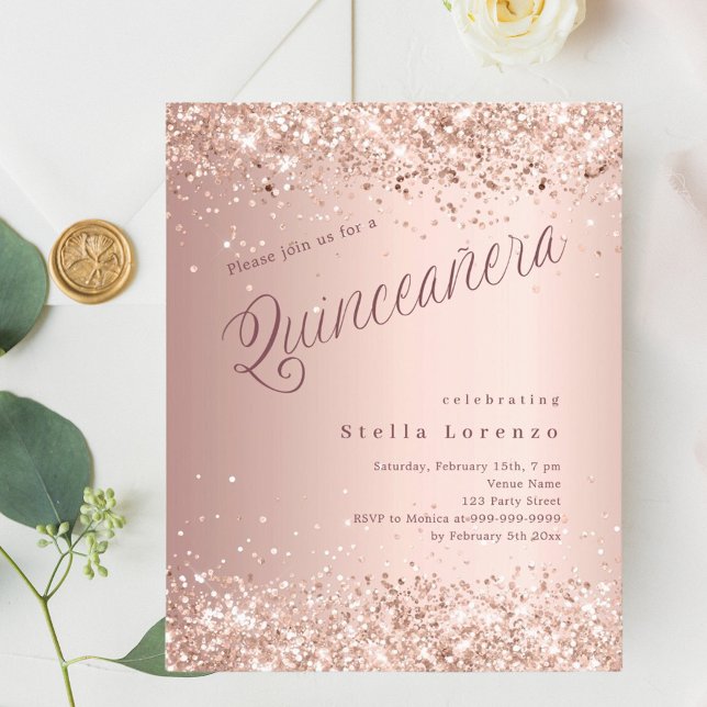 Lámina Rosa de escritura dorada invitación moderna de Qui (Subido por el creador)