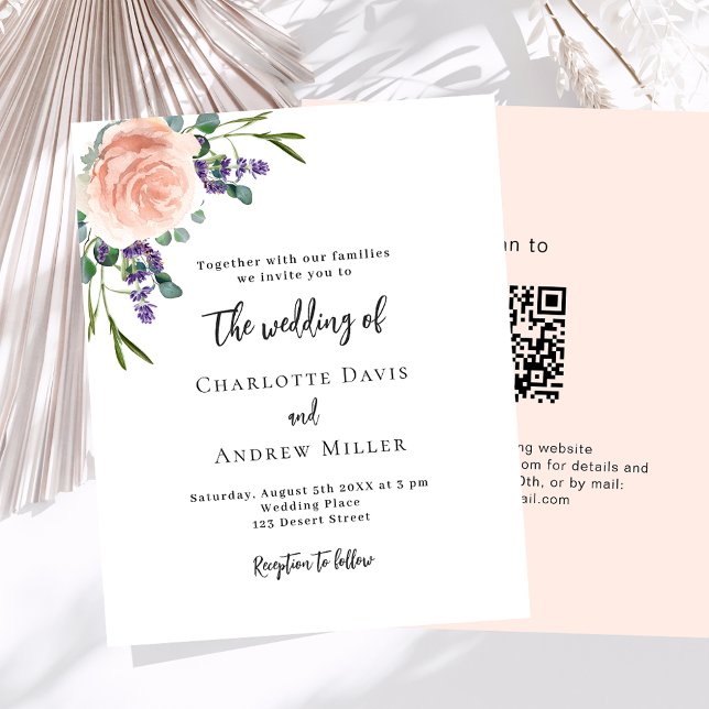 Lámina Rosa de flores de lavanda QR Invitación a la boda  (Subido por el creador)
