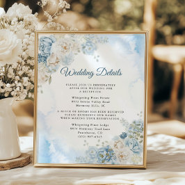 Lámina Rosa de flores de marfil azul bohemio Boda detalle