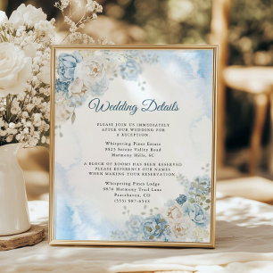 Lámina Rosa de flores de marfil azul bohemio Boda detalle
