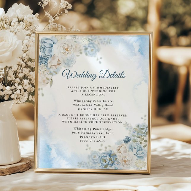Lámina Rosa de flores de marfil azul bohemio Boda detalle (Subido por el creador)