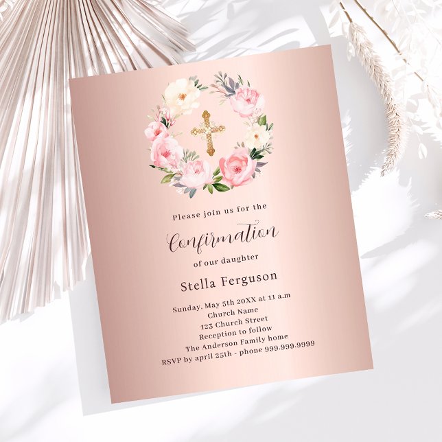 Lámina Rosa de flores rosadas de oro Invitación a la conf (Subido por el creador)