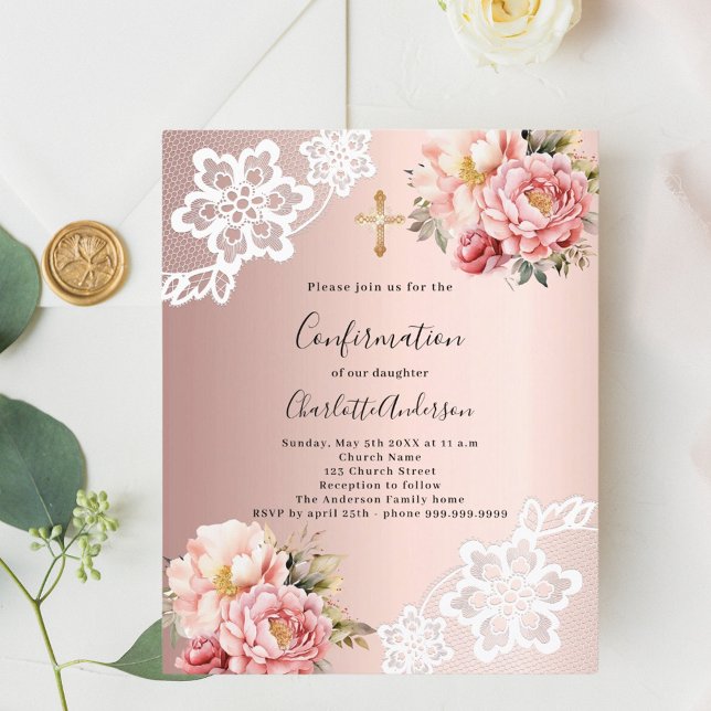 Lámina Rosa de flores rosadas de oro Invitación a la conf (Subido por el creador)