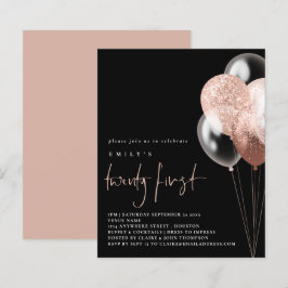 Lámina Rosa de guión de globos de presupuesto Invitación