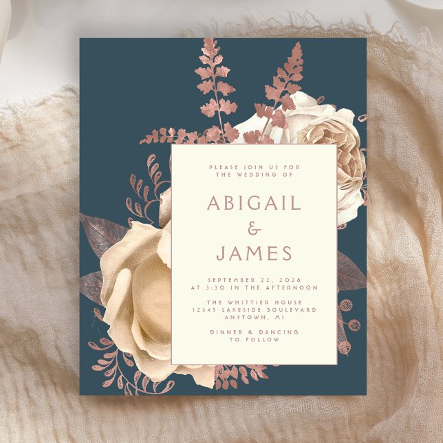 Lámina Rosa de marfil floral elegante de presupuesto Boda (Subido por el creador)