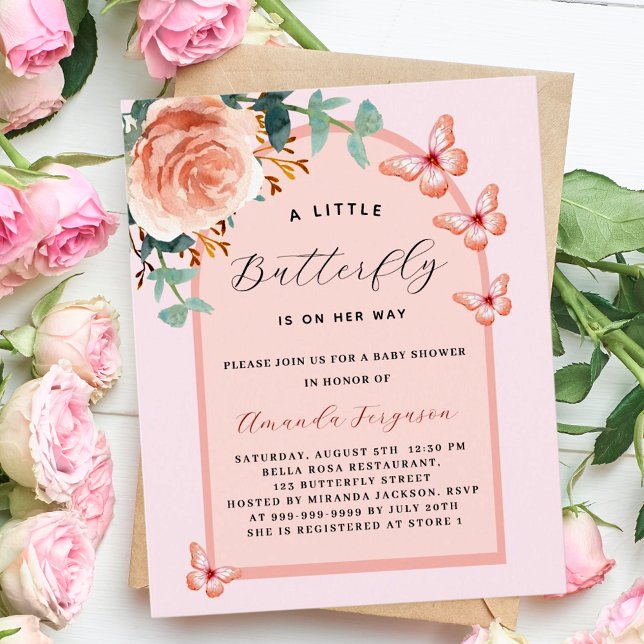 Lámina Rosa de mariposa oro floral presupuesto Baby Showe (Subido por el creador)