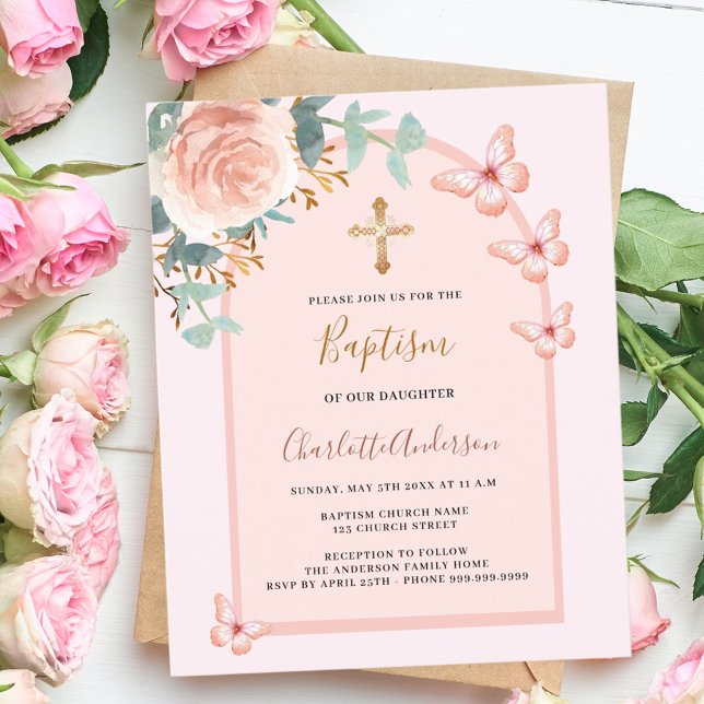 Lámina Rosa de mariposas doradas florales bautismo presup (Subido por el creador)