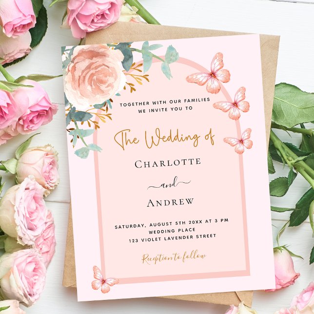 Lámina Rosa de melocotón floral arca invitación a la boda (Subido por el creador)