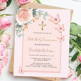 Lámina Rosa de oro mariposas floral Primera comunión