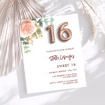 Lámina Rosa de oro rosa floral Sweet 16 invitación al pre<br><div class="desc">Una invitación moderna, elegante y glamurosa para una fiesta de 16 y 16 años de chica. Fondo blanco. Decorada con un oro rosa y una floral rosa chocante. El nombre está escrito con un guión moderno de estilo con letras de color rosa oscuro y dorado. Personalice y agregue los detalles...</div>
