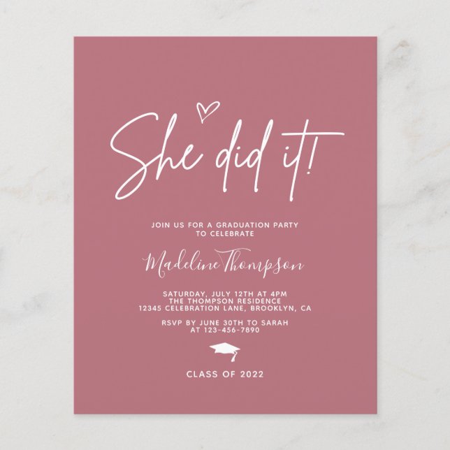 Lámina Rosa de presupuesto Corazón Rosa Lo hizo Graduació (Anverso)