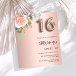 Lámina Rosa de presupuesto floral rosa dorado Sweet 16 in<br><div class="desc">Una invitación moderna, elegante y glamurosa para una fiesta de 16 y 16 años de chica. Fondo de un degradado de oro subió decorado con un dorado subió y una flor rosa. El nombre está escrito con un guión moderno de estilo con letras de color rosa oscuro y dorado. Personalice...</div>