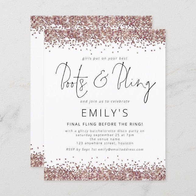 Lámina ROSA DE PRESUPUESTO Purpurina de oro Bachelorette  (Anverso / Reverso)