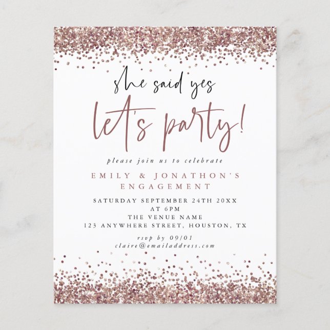 Lámina Rosa De Presupuesto Purpurina De Oro Dijo Sí Compr (Anverso)