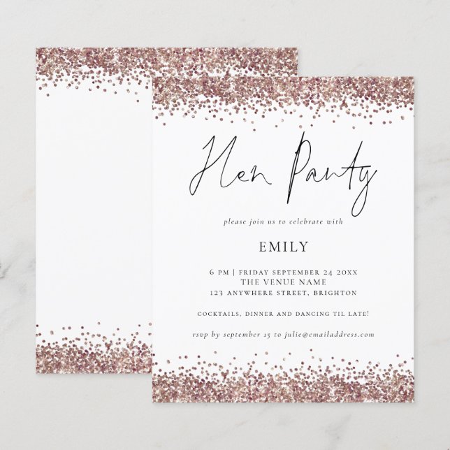 Lámina Rosa de presupuesto Purpurina de oro Hen Fiesta (Anverso / Reverso)