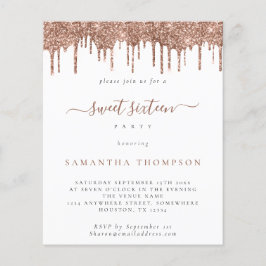 Lámina Rosa de presupuesto Purpurina Drips Sweet 16 Invit