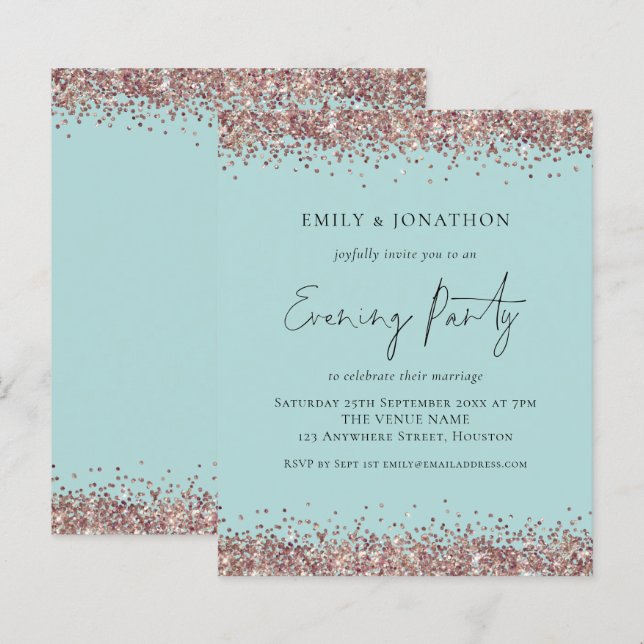 Lámina ROSA DE PRESUPUESTO Purpurina Oro Invitación Verde (Anverso / Reverso)