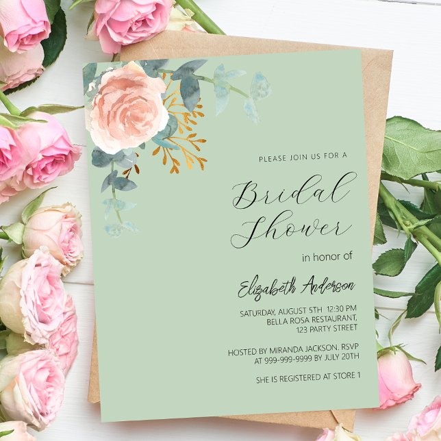 Lámina Rosa de salvia floral verde Bridal Shower (Subido por el creador)