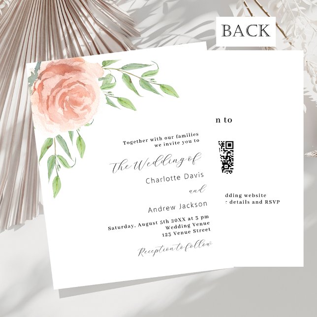 Lámina Rosa de vegetación floral invitación a la boda QR  (Subido por el creador)