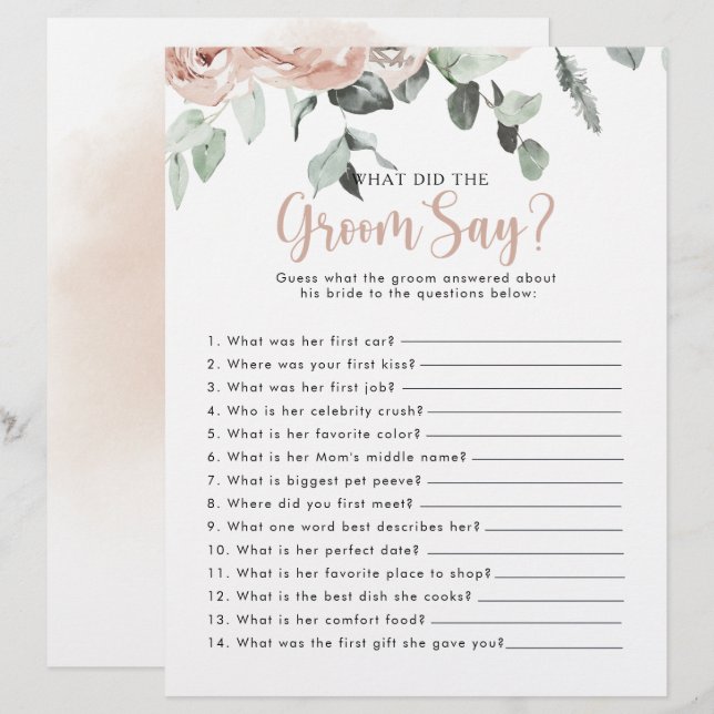 Lámina Rosa ducha de novia qué dijo el novio (Anverso / Reverso)