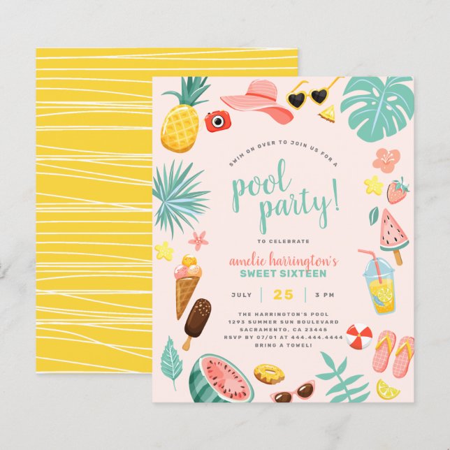 Lámina Rosa | Fiesta de grupo tropical de piña de presupu (Anverso / Reverso)