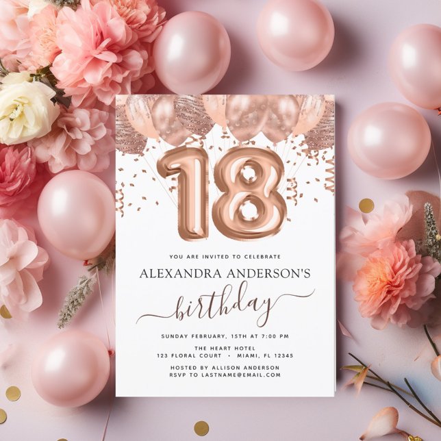 Lámina Rosa Globos de Oro Invitación a la fiesta de cumpl (Subido por el creador)