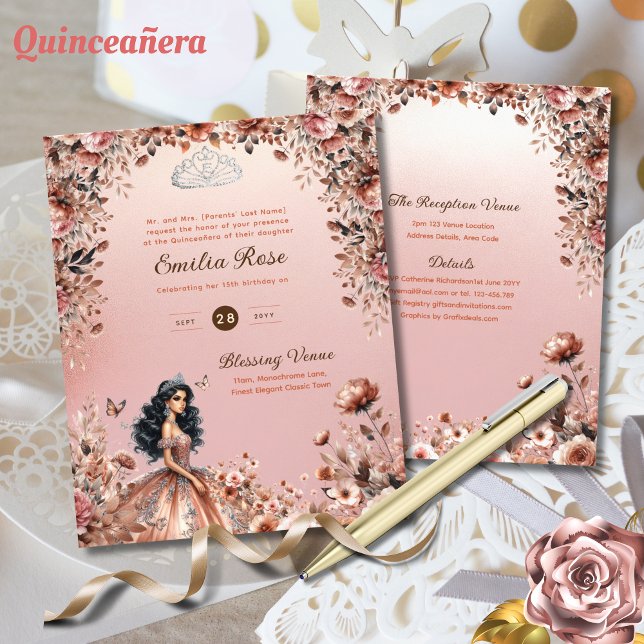 Lámina Rosa Gold Quinceanera Vestidos Rosas Florales (Subido por el creador)