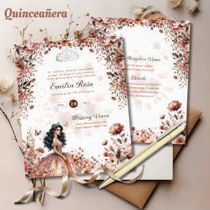 Lámina Rosa Gold Quinceanera Vestidos Rosas Florales