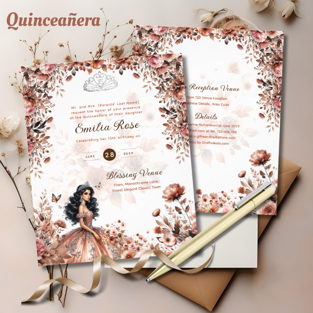 Lámina Rosa Gold Quinceanera Vestidos Rosas Florales (Subido por el creador)