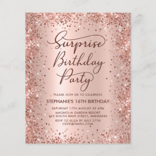Lámina Rosa Gold Shhh Sorpresa Sweet 16 Invitación de cum