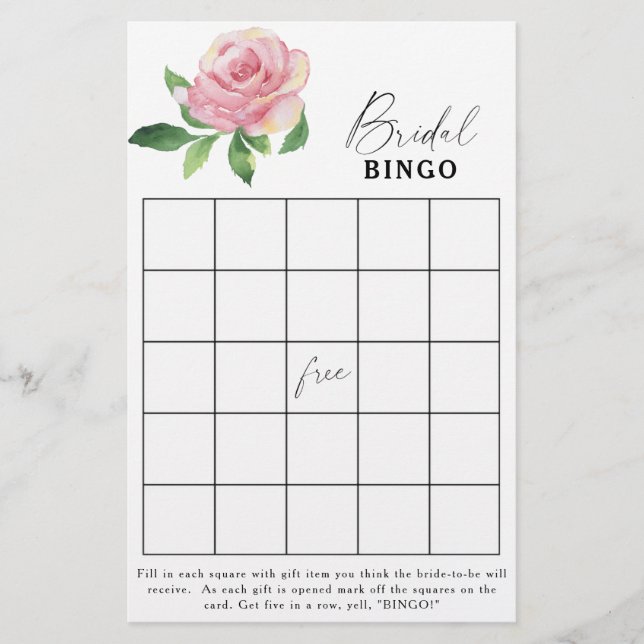 Lámina Rosa - juego de bingo de ducha de novia (Anverso)