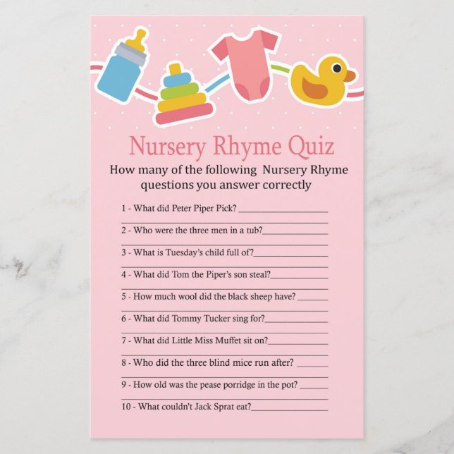 Lámina Rosa juguetes para bebés Nursery Rhyme Prueba jueg (Anverso)