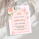Lámina Rosa mariposas floral invitación a cumpleaños<br><div class="desc">Un fondo rosa y rubio con un arco de color oro y melocotón subió. Decorada con un oro subió y florido rosa, flor subió, vegetación de eucalipto verde acuático y mariposas. Personalice y agregue su nombre y detalles del fiesta. Atrás: color de fondo dorado rosa. 1 hoja = 1 borde...</div>