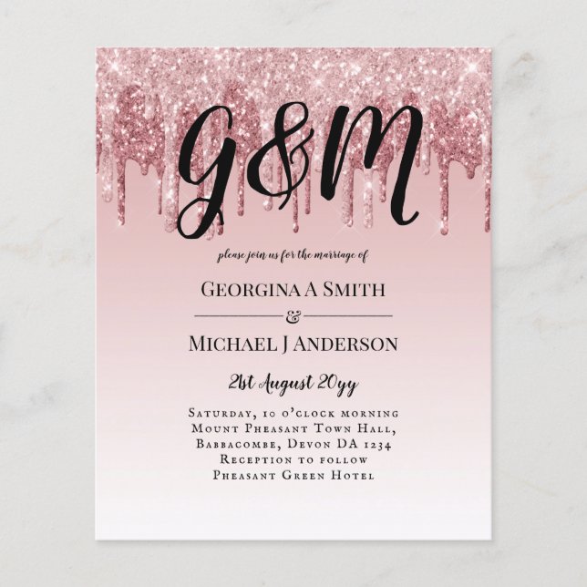 Lámina ROSA MÁS BARATO Boda Purpurina rosa dorado (Anverso)