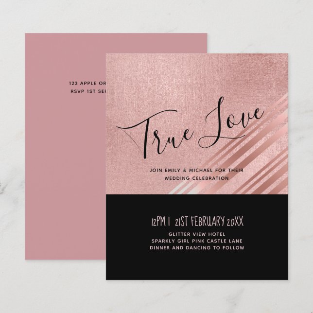 Lámina Rosa moderno Boda negro de oro (Anverso / Reverso)