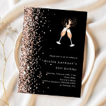 Lámina Rosa negro purpurina de oro anima la invitación de<br><div class="desc">Para una elegante fiesta de cumpleaños número 50 (o cualquier edad). Un fondo negro clásico. Decorada con un falso purpurina de oro rosa y un par de flautas. Personalice y agregue un nombre y detalles del fiesta. 1 hoja = 1 borde impreso de invitación al borde.</div>