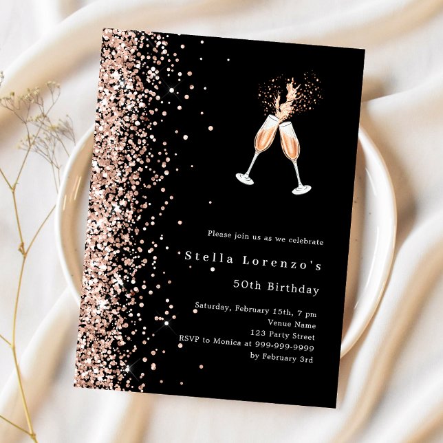 Lámina Rosa negro purpurina de oro anima la invitación de (Subido por el creador)