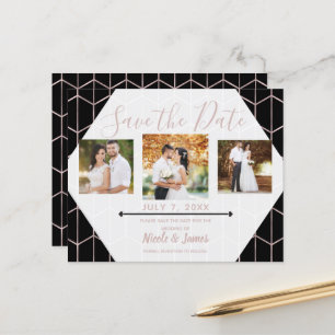 Lámina Rosa Oro Negro Hexagon Geometric Save the Date