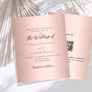 Lámina Rosa oro simple código QR invitación a matrimonio