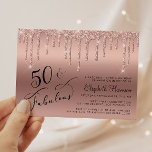Lámina Rosa Purpurina de Oro 50.ª invitación a fiesta de<br><div class="desc">Elegante,  moda y fácil de usar,  invitación a la fiesta de cumpleaños número 50 con "50 & Fabulous" escrito en un guión elegante,  un rosa de fondo dorado y un rosa purpurina de imitación de oro goteando. Personaliza con su nombre y los detalles del fiesta.</div>