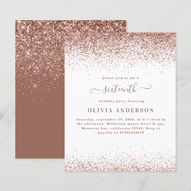 Lámina Rosa purpurina de oro guión de niñita presupuesto  (Anverso / Reverso)