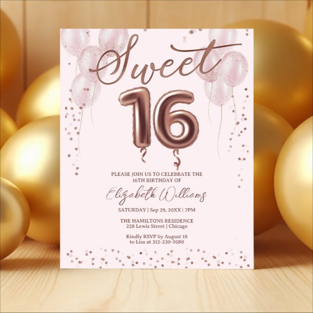 Lámina Rosa Relieve metalizado dorado Sweet 16 Globos Inv (Subido por el creador)