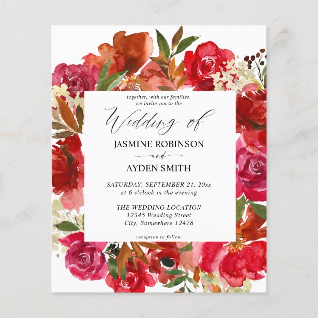 Lámina Rosa roja y floral rosa 1 Boda (Anverso)
