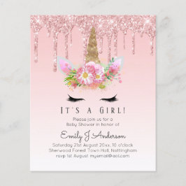 Lámina Rosa rosa unicornio Purpurina de la bebe