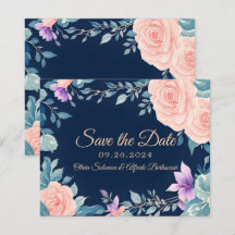 Rosa Sonrojado y Azul Marino Floral Elegante Moder